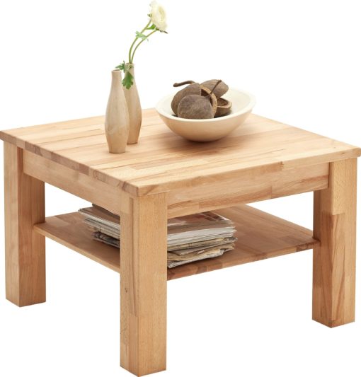 Atrakcyjny stolik z drewna bukowego, z półką