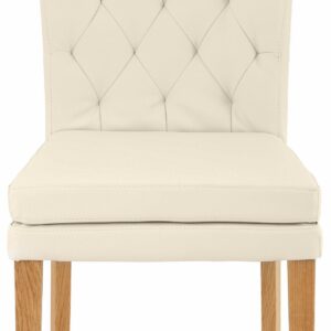 Eleganckie, beżowe krzesła tapicerowane, nogi dębowe - 6 sztuk
