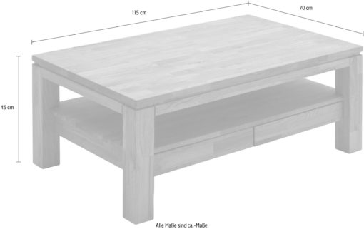 Dębowy stolik z półką i szufladami, styl skandynawski