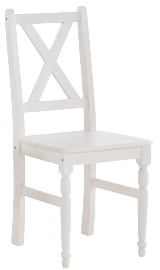 Zestaw czterech białych sosnowych krzeseł