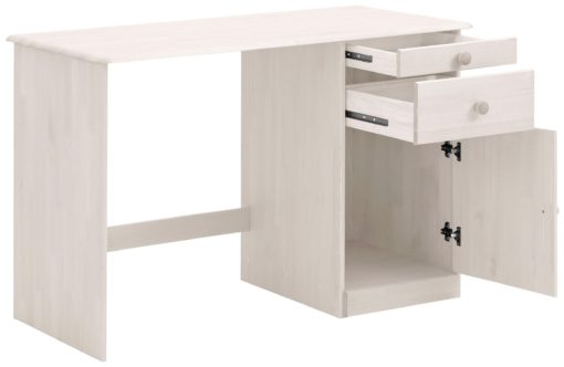 Sosnowe biurko z szufladami i schowkiem, klasyczne, białe