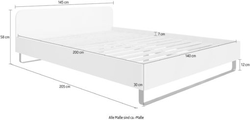 Biała rama łóżka ze stelażem 140x200 cm, czarne nogi