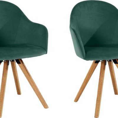 Zielone krzesła w kształcie foteli, dębowe nogi - 2 sztuki