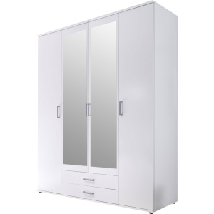 Klasyczna biała szafa czterodrzwiowa z lustrem