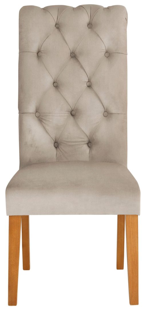 Eleganckie, kremowe krzesło z pikowaniem i kołatką z tyłu