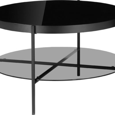 Czarny okrągły stolik ze szklanym blatem, industrialny