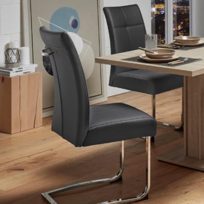 Czarne krzesła na płozach - 2 sztuki, sztuczna skóra