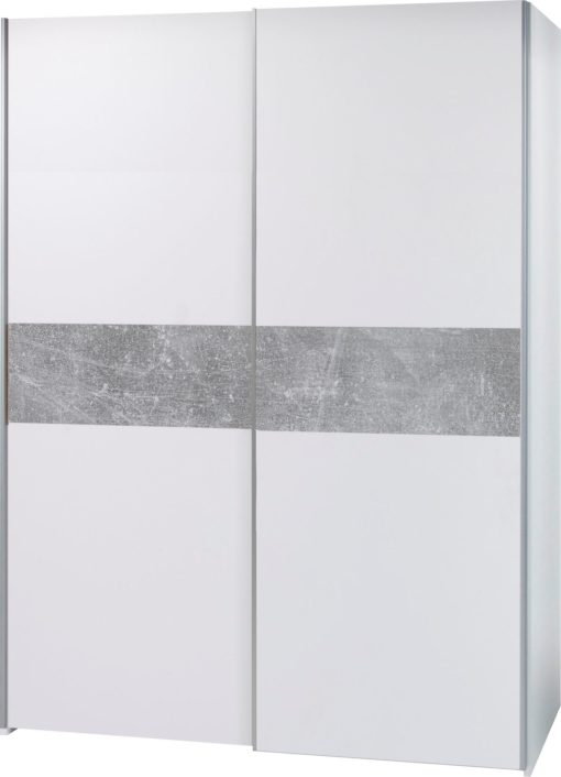 Dwudrzwiowa szafa biała z betonową wstawką, przesuwne drzwi