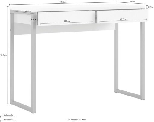 Białe biurko na metalowych nogach, styl skandynawski