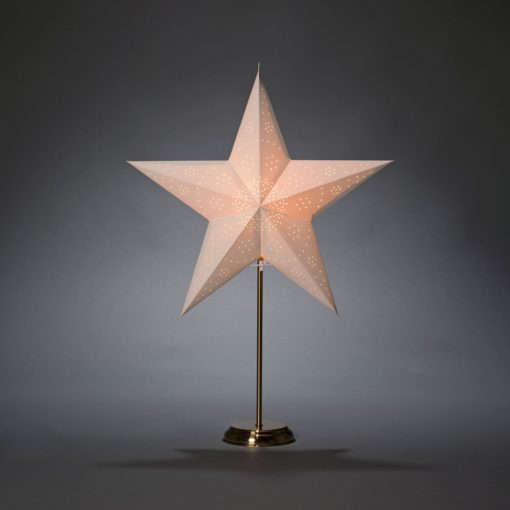 Lampka z białą papierową gwiazdą na mosiężnej podstawie