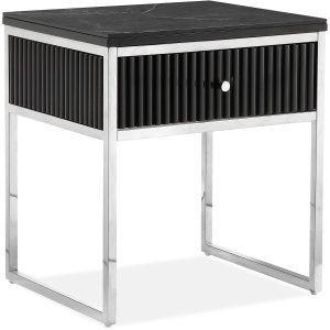 Czarny stolik z szufladką w stylu glamour, srebrna rama i nogi