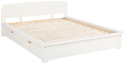 Białe łóżko 140x200 cm z szufladą i stelażem