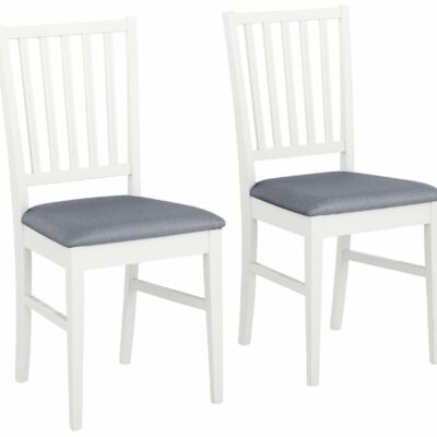 Białe, bukowe krzesła z szarymi siedziskami - 4 sztuki