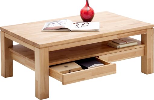 Bukowy stolik MCA z szufladami, drewno bukowe klejone