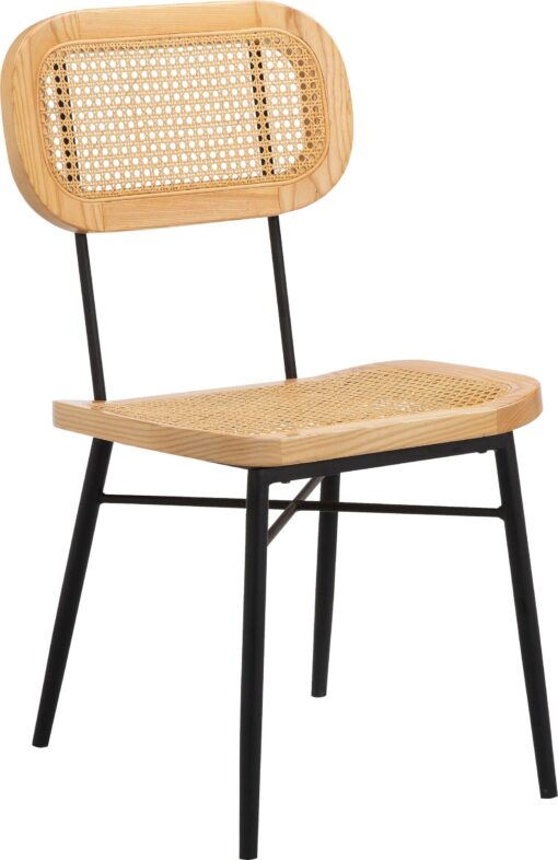 Designerskie krzesło, połączenie rattanu, drewna i metalu