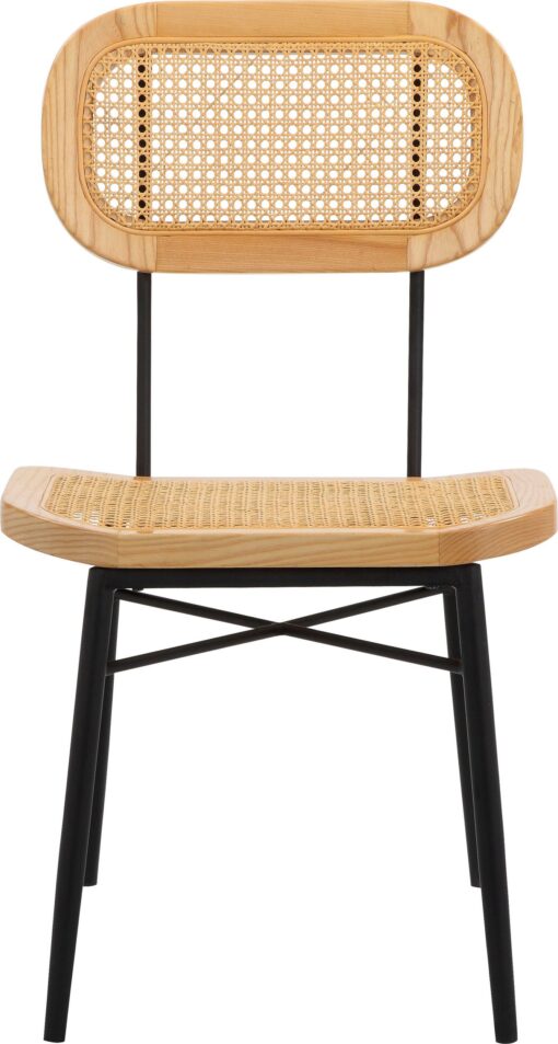 Designerskie krzesło, połączenie rattanu, drewna i metalu