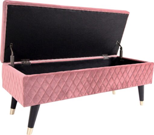 Tapicerowana ławka ze schowkiem, pikowana, różowa