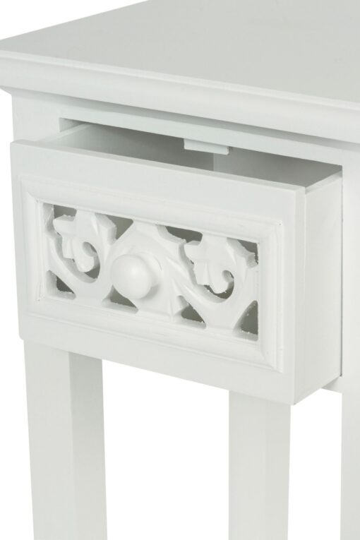 Wysoki biały stolik z rzeźbioną szufladą, romantyczny styl