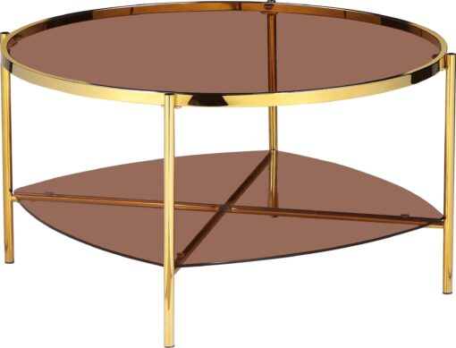 Elegancki złoty stolik z przydymionymi szklanymi blatami