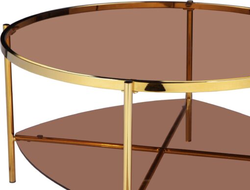 Elegancki złoty stolik z przydymionymi szklanymi blatami