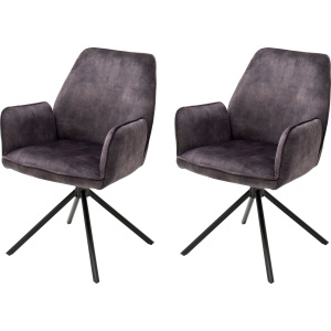 Dwa antracytowe krzesła w stylu vintage, welurowe