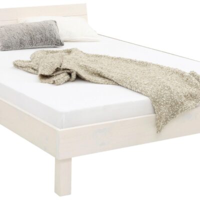 Sosnowa rama łóżka 140x200 cm z wysokim zagłówkiem, biała