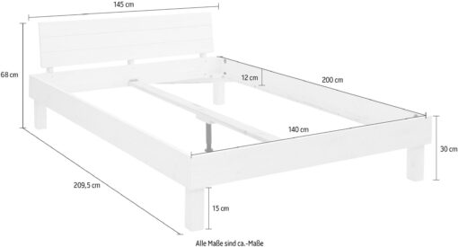 Sosnowa rama łóżka 140x200 cm z wysokim zagłówkiem, biała