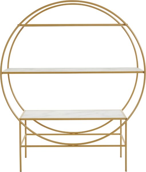 Złoty regał/ barek w okrągłym kształcie, metal i szklane półki