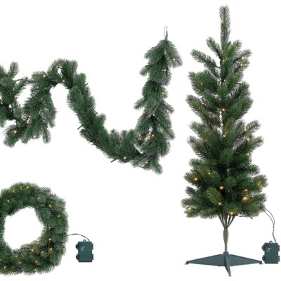 4-częściowy zestaw dekoracji świątecznych, choinki, wieniec