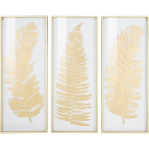 3-elementowa złota dekoracja ścienna z motywem liści