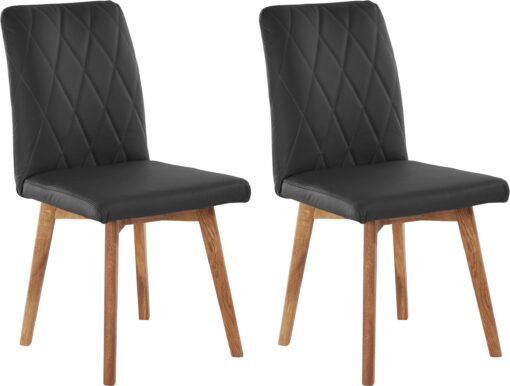 Skórzane czarne krzesła na dębowych nogach - 2 sztuki