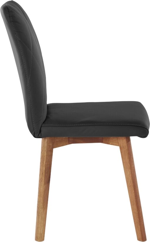 Skórzane czarne krzesła na dębowych nogach - 2 sztuki