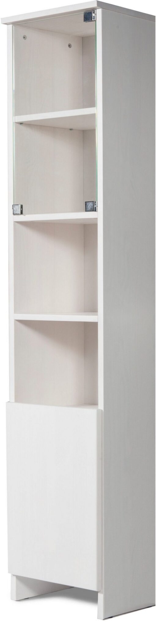 Wysoka sosnowa szafka z drzwiami, biała, 180 cm