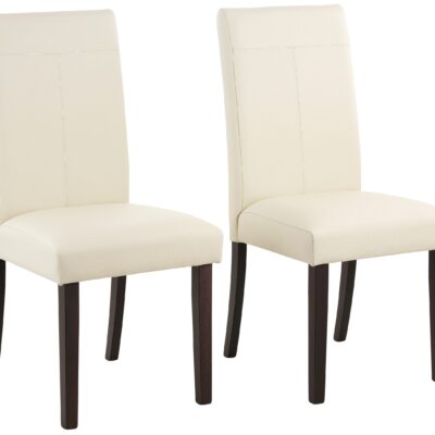 Krzesła tapicerowane sztuczną skórą, beżowe, ciemne nogi - 2 sztuki