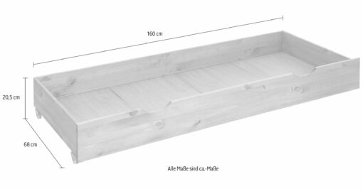 Praktyczna, sosnowa szuflada pod łóżko, biała