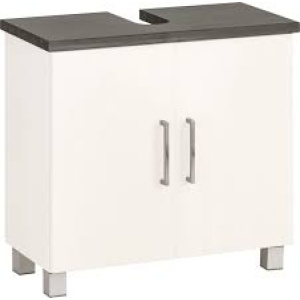 Sosnowa szafka pod umywalkę biała z szarym blatem