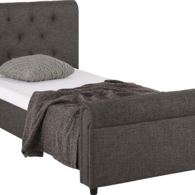 Tapicerowane łóżko ze stylowym wezgłowiem, 100x200 cm