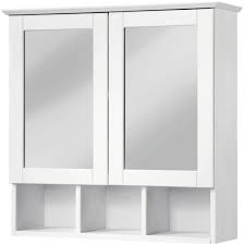 Drewniana szafka łazienkowa z lustrem i półką, biała