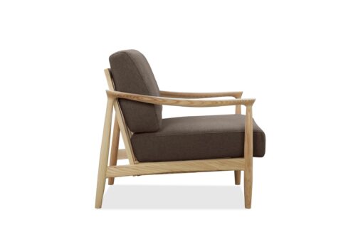 Brązowo-szary fotel Bente w stylu retro, drewniana rama