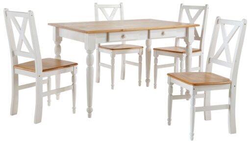 Przepiękny sosnowy zestaw stół i 4 krzesła, biało-miodowy