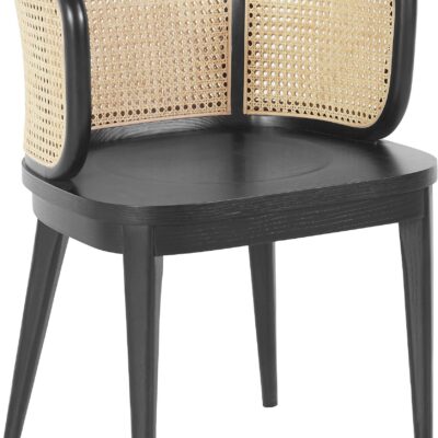 Czarne zgrabne krzesło z rattanową wkładką