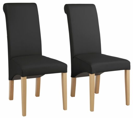 Eleganckie czarne krzesła z prawdziwej skóry - 4 sztuki