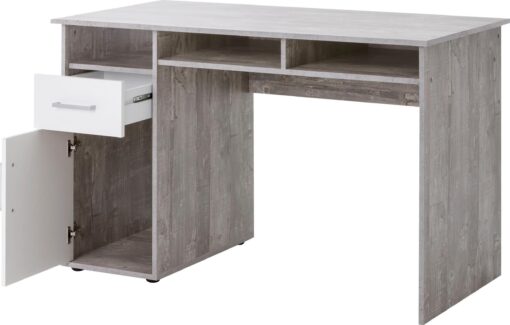 Praktyczne biurko w kolorze beton/ biel ze schowkami