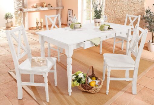 Przepiękny sosnowy zestaw stół i 4 krzesła, biały