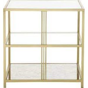 Stolik w kolorze mosiądzu ze szklanymi półkami