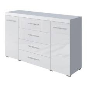 Pojemna duża komoda biała, drzwi i szuflady