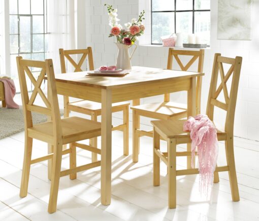 Sosnowy stół z czterema krzesłami 140x80 cm, zestaw olejowany