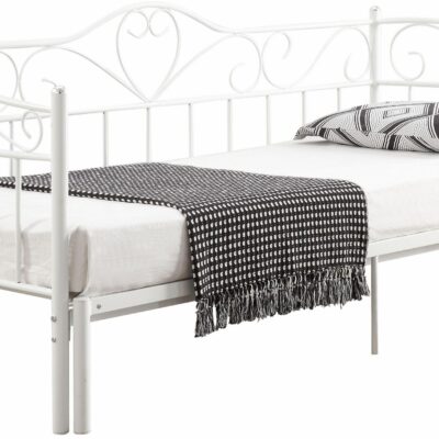 Rozkładane łóżko Sina białe z metalu, stylowe