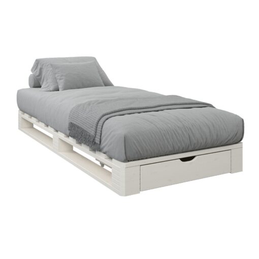 Oryginalne łóżko z palet z szufladą 90x200 cm, białe