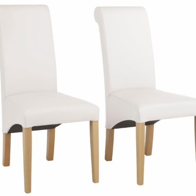 Białe krzesła z naturalnej skóry, nogi bukowe - 2 sztuki